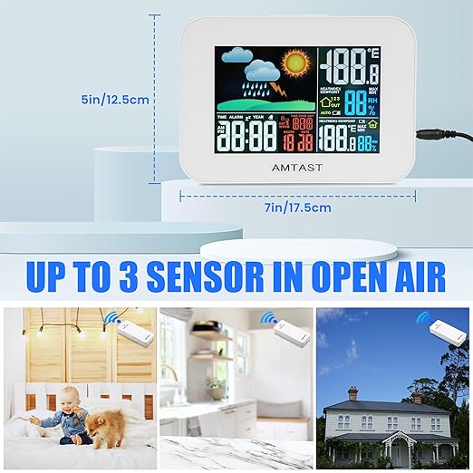 110V 60Hz Wireless Weather Forecast Station Temperature Humidity Meter with Durable Weather-Resistant Remote Sensor
