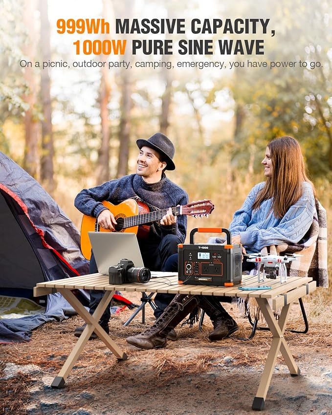 GRECELL Portable Power Station 1000W with 2x s100W Solar Panels 21.5V, 999Wh Solar Generator with Panels Included, 60W USB-C PD Output, 110V Lithium Battery Pack Kit for Outdoor Camping Travel Home