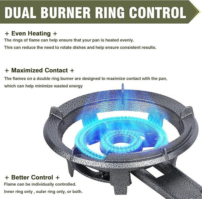 Bestfire 13" Single Propane Burner Stove 90,000 BTU Cast Iron Portable Outdoor Burner with 0-20 PSI Adjustable Regulator and Stainless Steel Hose Perfect for Outdoor Wok Cooking