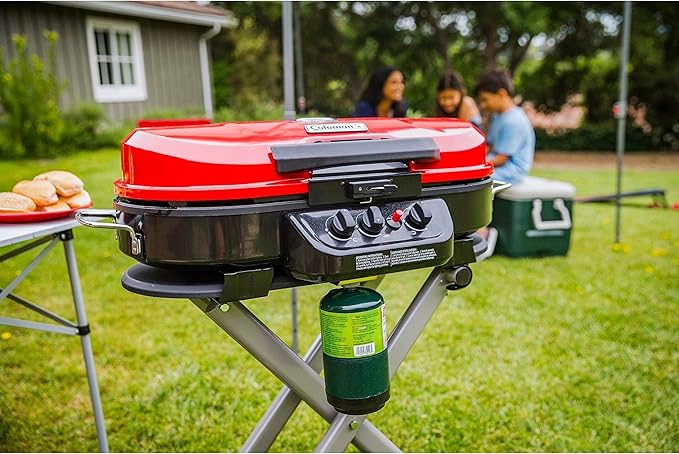 Coleman RoadTrip 285 Portable Stand-Up Propane Grill with 3 Adjustable Burners & Instastart Ignition, 20,000 BTUs of Power for Outdoor Cooking, Camping, Tailgating, Grilling, BBQs, & More