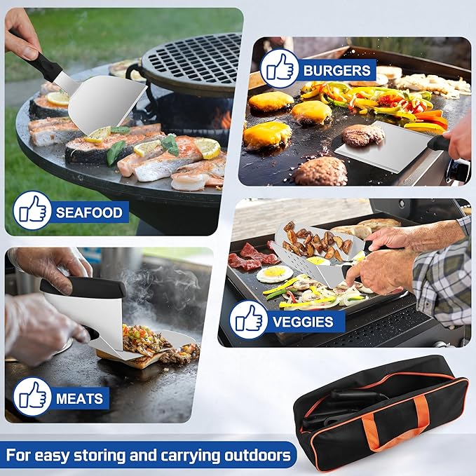 26-Piece Griddle Accessories Kit, HaSteeL Flat Top Grill Utensils Tool Set, Stainless Steel Spatulas, Griddle Scraper Chopper, Melting Dome, Bacon Press for Teppanyaki Cooking BBQ, Dishwasher Safe