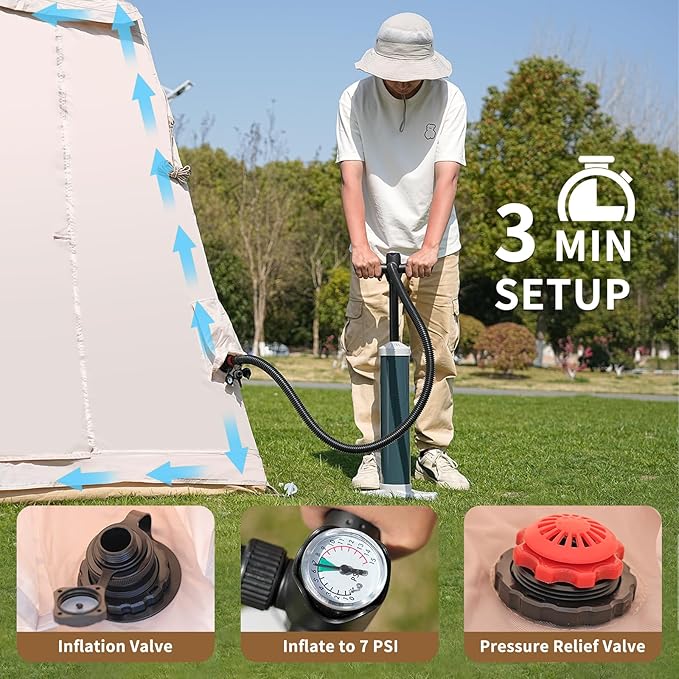 ABORON 2/6/8 Person Inflatable Camping Tent, Easy Setup Blow Up Tent with Hand Pump, PU3000mm Waterproof & Breathable 4 Season Glamping Tent for Outdoor Camping