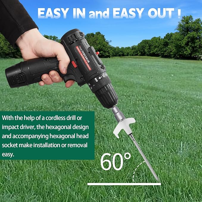 20 Pack 8" Screw in Tent Stakes for Drilling with Hex Heads - Heavy Duty Stainless Steel Tent Pegs/Nails/Spikes, Ground Anchors, Grow in Dark - for Camping, Grassland, Portable Box (White)