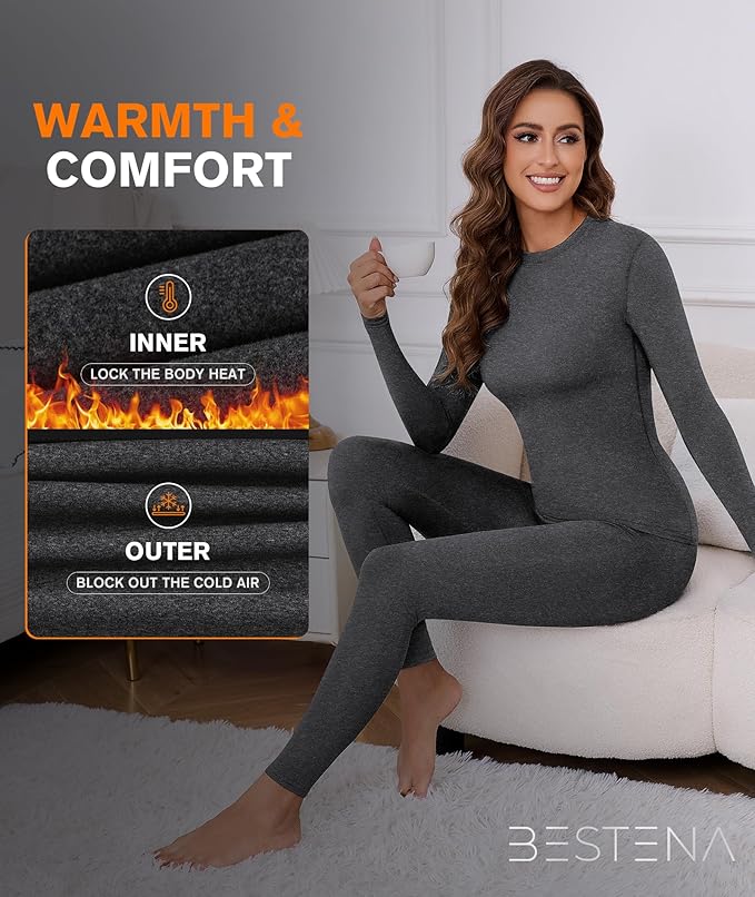 BESTENA Thermal Underwear for Women Base Layer Cold Weather Thermal Set Long Johns Women Thermal Set