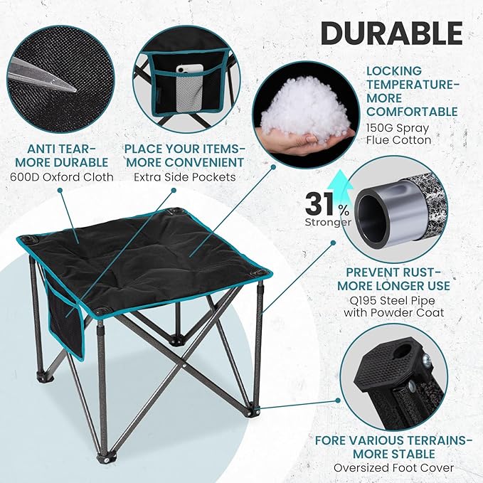FUNDANGO Folding Camping Stool, 2 Pack 18.1 Inch Oversized Foot Stools 400 Lbs Heavy Duty Portable Padded Seat Anti-Slip Foots & Carry Bag for Fishing Outdoor Lawn Travel (Black)