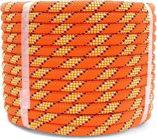 1/2inch 100ft Double Braid Polyester Rope, 48 Strands, 5290lbs Breaking Strength, Orange Arborist Rigging Rope for Various Indoor Outdoor Use Hiking Camping Swing Sailing