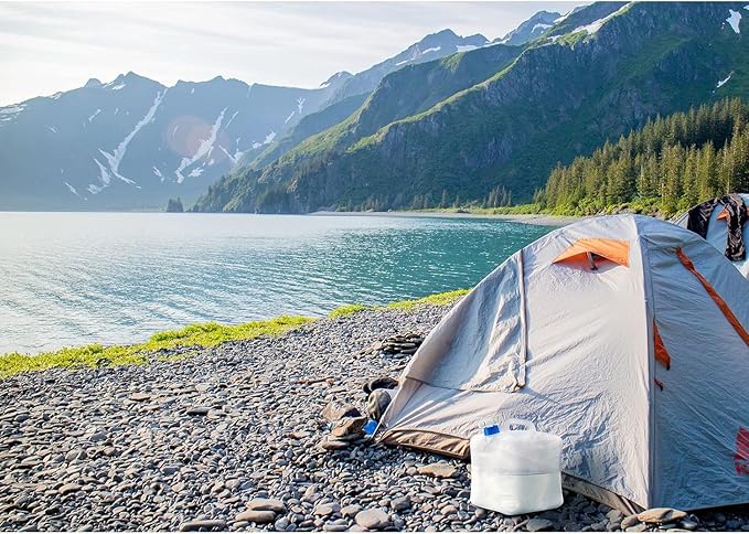 Collapsible Water Container with Spigot, 2×2.6 Gallon BPA Free Camping Water Storage Jug Carrier for Outdoors Hiking Backpack RV&Emergency, Survival Water Canteen-Portable Foldable Transparent