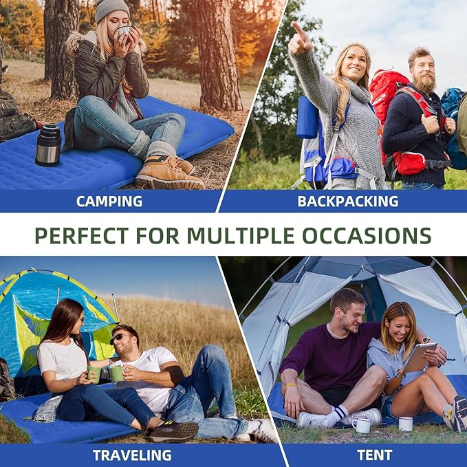 Camping Sleeping Pad, Extra Thick 5 Inch Camping Mat with Pillow Built-in Foot Pump Inflatable Sleeping Pads Compact for Camping Backpacking Hiking Traveling Tent