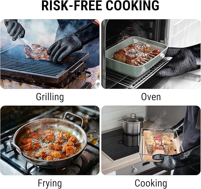 ThermoPro 932°F Heat Resistant BBQ Gloves, 17" Waterproof Oven & Grill Gloves, Oil & Slip-Resistant Neoprene Grill Mitts for BBQ, Fire Pit, Rotisserie, Smoker Accessories Gifts for Men and Women