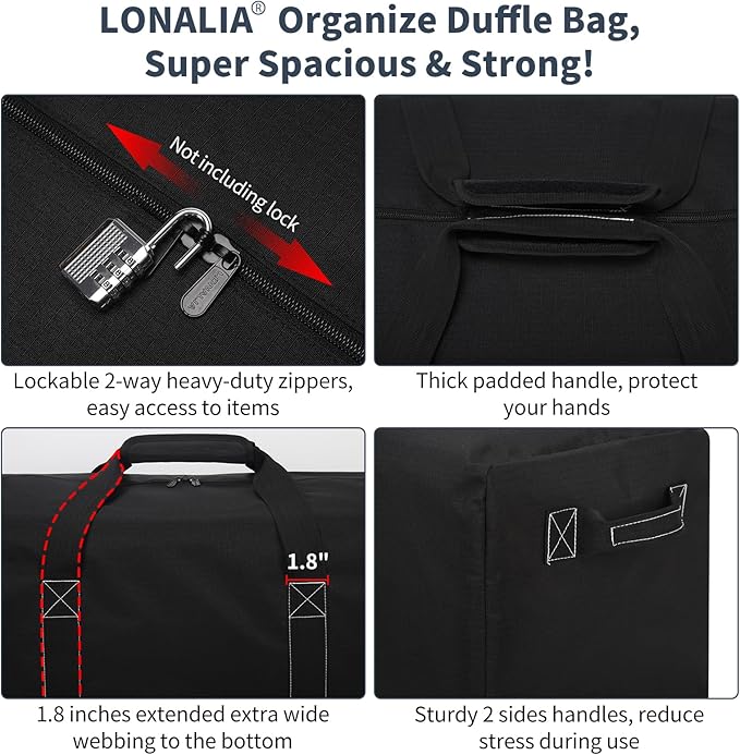 46 Inch Large Duffle Bag for Travel Camping - 127L Extra Large Heavy Duty Duffel Bag, Sport Equipment Storage Bag with 2 Sides Handles-Black