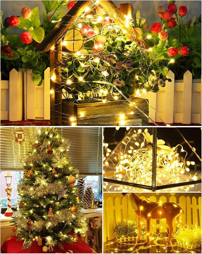 Blingstar USB Powered Fairy Lights, 2 Pack 33Ft 100 LED, Flexible Silver Wire, Mini String Lights for Christmas Tree/Bedroom/Camping/Holiday Indoor Decoration, Warm White