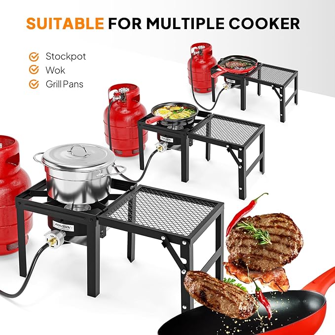 ROVSUN 100,000 BTU Propane Stove with Foldable Side Shelf, Single Burner Gas Stove for Outdoor Cooking with Regulator for Camping, Tailgating, Turkey Frying, Seafood Boiling & Home Brewing (2 Pack)