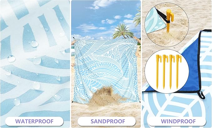 Beach Blanket Waterproof Sandproof Extra Large Beach Mat 79" X 83"/120"x108"for 1-8 Adults Quick Drying Durable Outdoor Picnic Mat for Beach Travel Camping Hiking