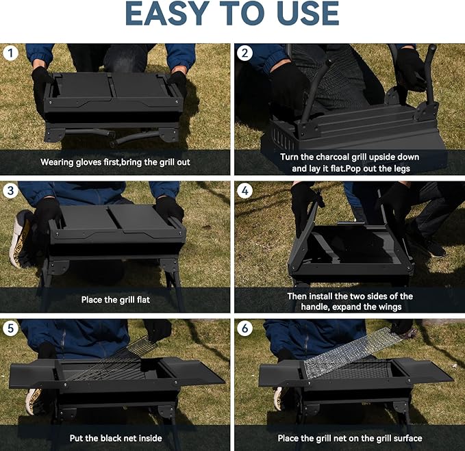 Portable Charcoal Grill Foldable Grills BBQ Grill Charcoal Small Grill for Travel, Camping, Outdoor Cooking, Backyard, Hiking, Patio Garden, Picnics, Black