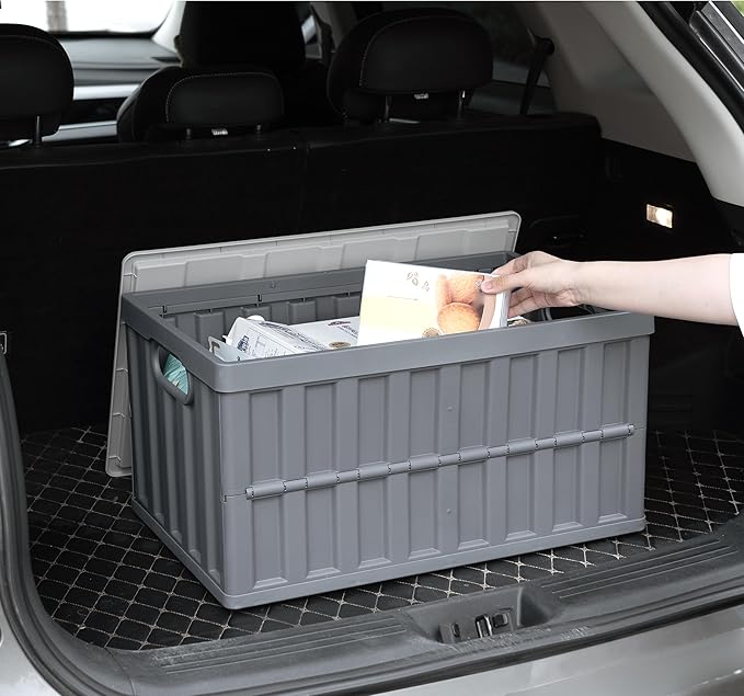 Citylife 64L Collapsible Storage Bins with Lids Plastic Storage Containers for Organizing Stackable Storage Box Large Heavy Duty Utility Crates, 4 Packs