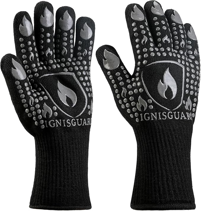 BBQ & Grill Gloves, Oven Gloves, 1472°F Silicone Oven Mitts Heat Resistant Grilling Gloves Fireproof Non-Slip for Barbecue Cooking Baking Smoking, 1-Pair Gray（L）
