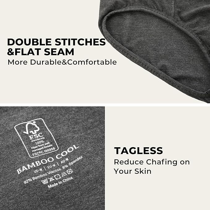 BAMBOO COOL Mens Breathable Soft Underwear Open-fly Classic Briefs, Tag-free