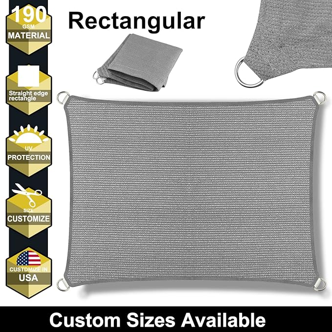 12' x 24' Grey Outdoor Sun Shade Sail Canopy ??UV Resistant Permeable Awning Fabric for Patio, Garden, Backyard, Pergola, Carport, Lawn Shelter Cover