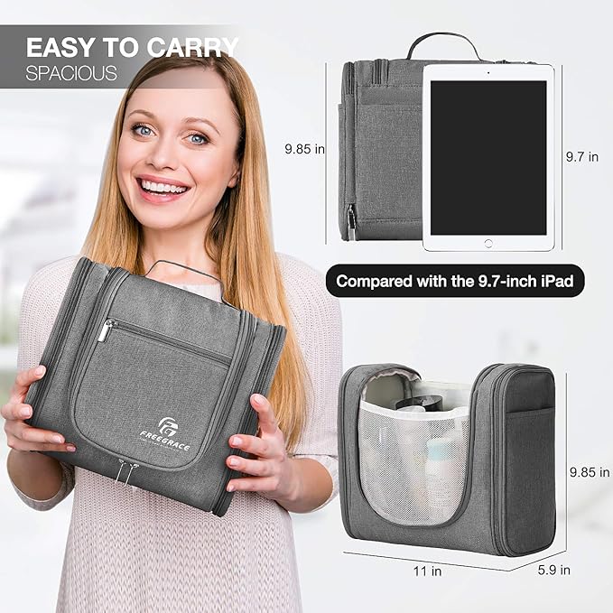 Hanging Toiletry Bag Extra Large Capacity | Premium Travel Organizer Bags For Men And Women | Durable Waterproof Nylon Bathroom, Shower, Makeup Bag For Toiletries, Cosmetics, Brushes