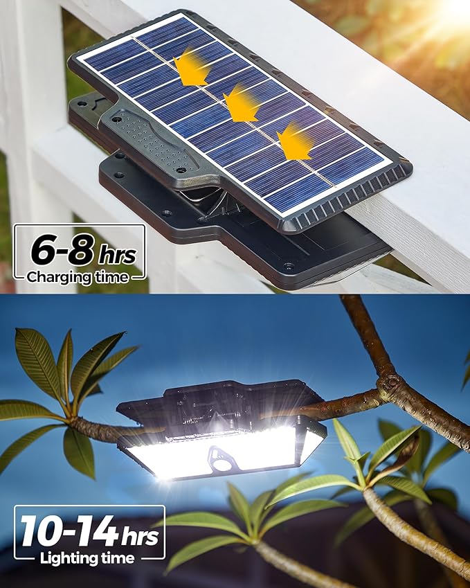 208Leds Solar Lights Outdoor,Clip on Motion Sensor Outdoor Lights,6000K,1000LM High Bright Solar Powered Flood Light with 3 Mounting Ways for Bakcyard Fence Garage Camping