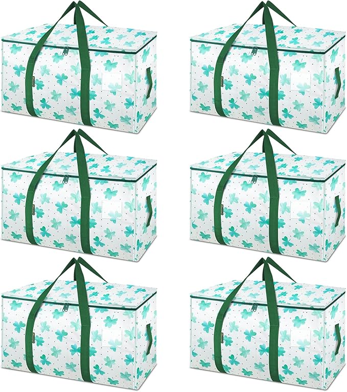 BALEINE 6-Pack Oversized Moving Bags with Reinforced Handles, Heavy-Duty Storage Tote for Clothes, Moving Supplies (Clover, 6-Pack)