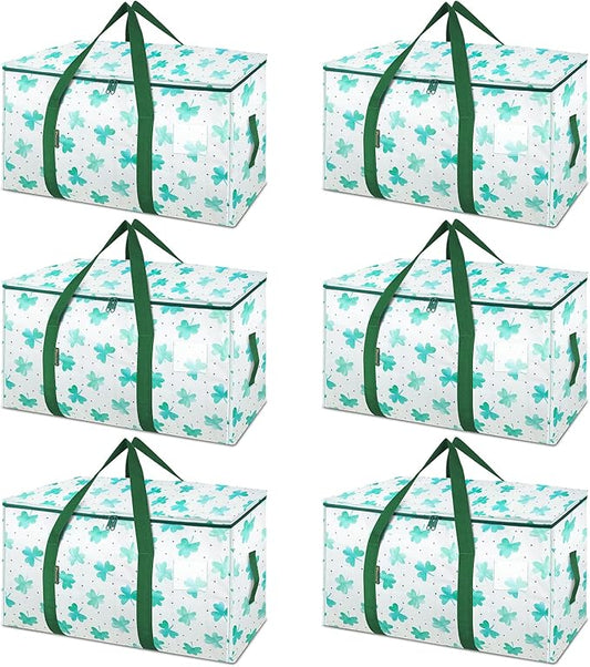 BALEINE 6-Pack Oversized Moving Bags with Reinforced Handles, Heavy-Duty Storage Tote for Clothes, Moving Supplies (Clover, 6-Pack)