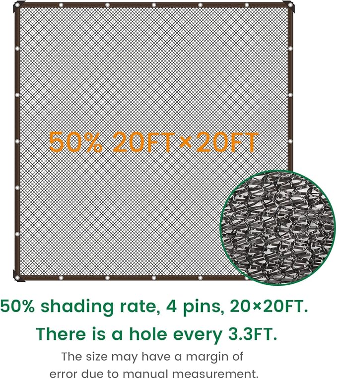 50% 20 X 20 FT Black Shade Cloth, Outdoor Woven Sun Shade with Grommets, Durable Breathable Netting Shading Antifreezing for Patio, Garden, DIY Home, Plants Cover, Greenhouse, Dog Kennel