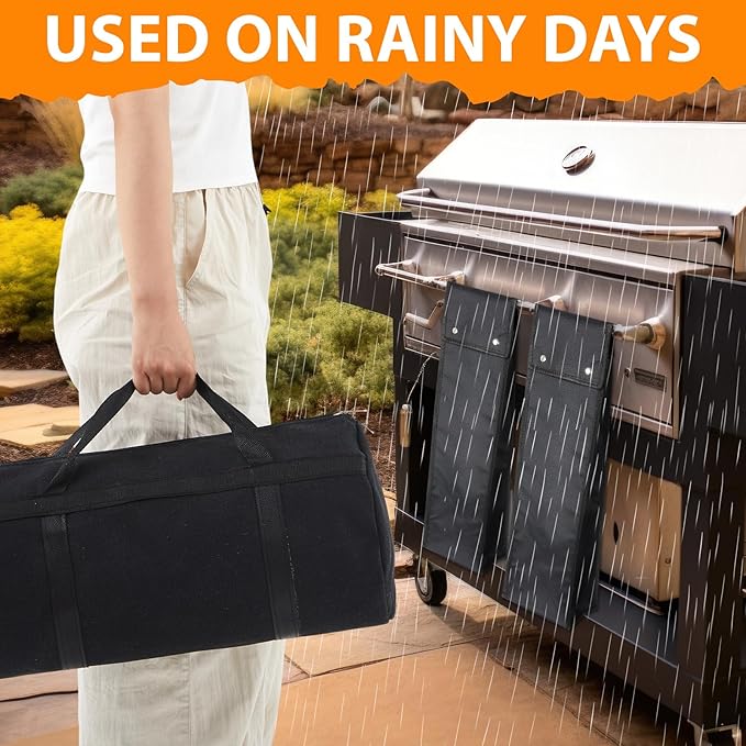 Amylove 2 Pcs Grill Utensil Storage Bag Waterproof Barbecue Grill Tool Accessory Storage with Zipper Foldable Extra Thick Oxford Cloth BBQ Tool Carry Bag for Camping Hiking Barbecue Outdoor(Black)