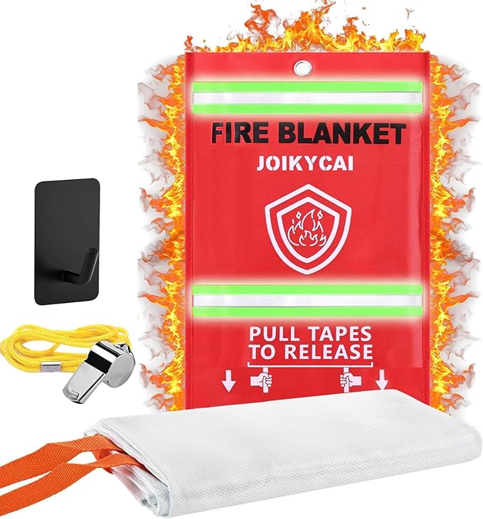 Emergency Fire Blanket Fire Suppression Blanket for Kitchen Fiberglass Fire Blanket Fireproof Blanket Grill Home School Fireplace Car Office Warehouse House Camping Metal Hook Whistle 40"x40" 1 Pack
