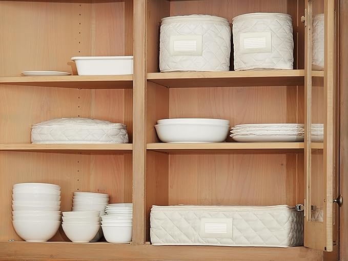 Covermates Keepsakes - Dish Storage - Padded Protection - ID Window - Stain Resistant - Machine Washable - China Storage, Cream