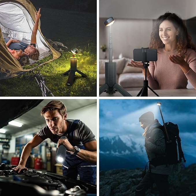 Telescopic Camping Lights,Portable Camping Lantern with Storage Bag,10500mAh Rechargeable Outdoor Adventure Emergency Light,Waterproof LED Work Lights with Magnetic (Gray)