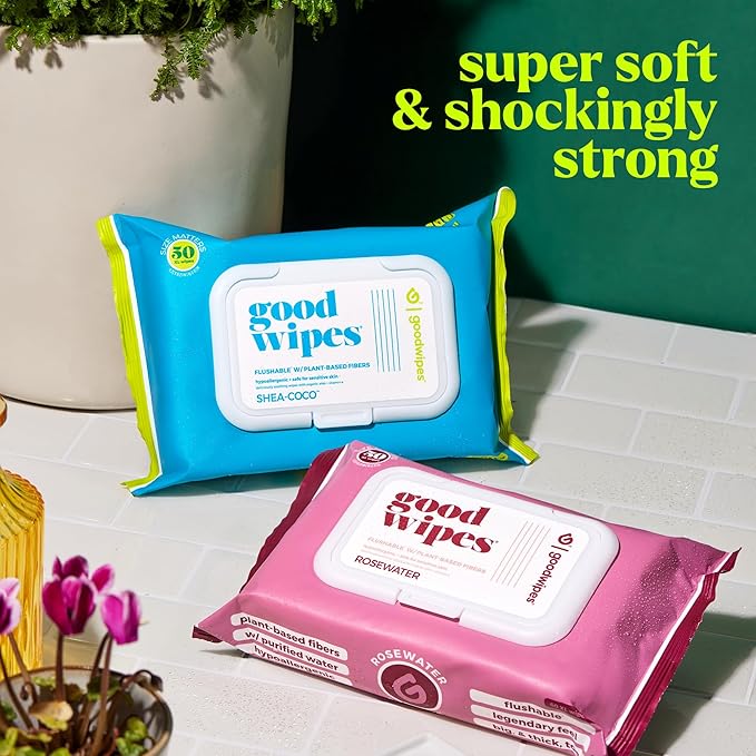 goodwipes Flushable Butt Wipes - Vitamin E & Aloe - Sewer & Septic Safe - Extra Large Adult Wet Wipes For Women & Men - Bathroom Essentials - Shea-Coco, 418 Count (8 Packs + 1 Travel)