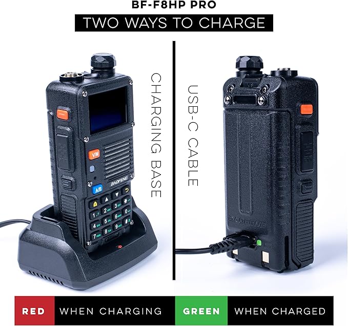 BAOFENG BF-F8HP PRO 10 W Tri-Band Two-Way Radio – UV-5R 7th Gen, 1000 Channels, GPS & NOAA Weather, Aviation/VHF/UHF/1.25 m Scanner, IP54 Rugged, USB-C Rechargeable Battery