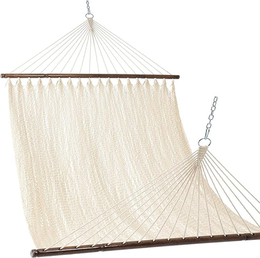 Lazy Daze Hammocks 10.5 FT Double 2 Person Caribbean Rope Hammock, Hand Woven Polyester Hammock with Spreader Bars, for Outside Outdoor Backyard Patio Poolside,450 LBS Capacity, Cream