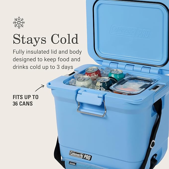 Coleman Pro Heavy-Duty, Blue Sky, 25qt Ultra-Light Premium Hard Cooler, Extra-Thick Insulation Keeps Ice up to 3 Days, 36-Can Capacity