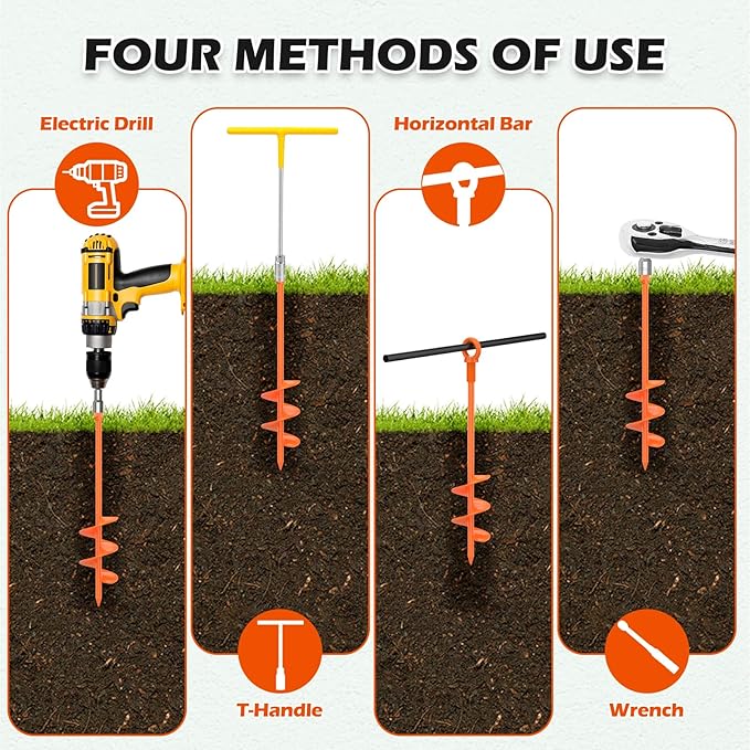 4 Pack 18" Fully Welded Ground Anchors Shed Anchor Kit with 1/8" Galvanized Cable, Heavy Duty Earth Anchors High Wind Screw in for Trampoline Swingset Tent Greenhouses (Orange)