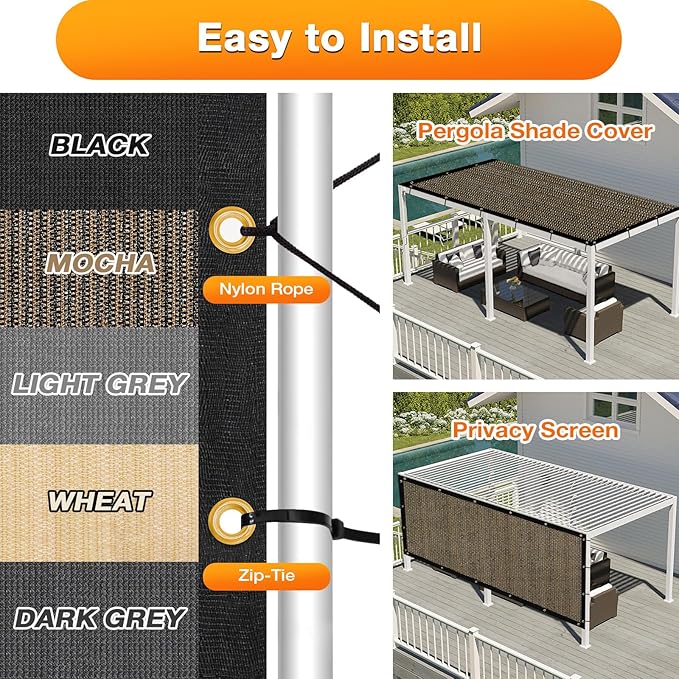 Artpuch Outdoor Pergola Shade Cover 8x23 FT Sun Shade Cloth with Grommets Mocha 90% UV Protection Canopy Patio Privacy Screen (Customized Available)