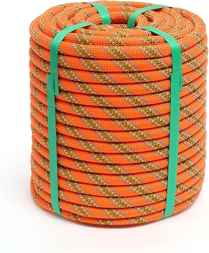 Climbing Rope, 1/2 Inch x 100 Feet Double Braided Arborist Rope Polyester for Outdoor, Climbing, Hiking, Swing, Tree Work, Halyard, Sailing etc(Orange)