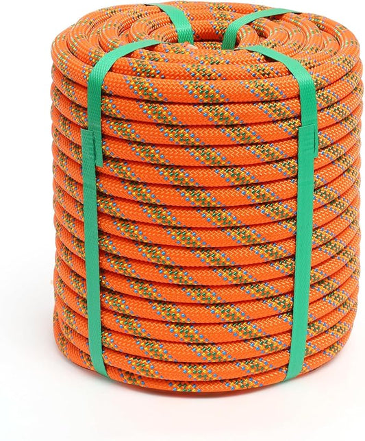 Climbing Rope, 1/2 Inch x 100 Feet Double Braided Arborist Rope Polyester for Outdoor, Climbing, Hiking, Swing, Tree Work, Halyard, Sailing etc(Orange)