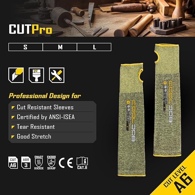 COOLJOB A6 Cut Resistant Sleeves for Gardening Pruning Fishing, 18” Arm Protection for Gardener Farmer, UPF 50+ Sun Protector