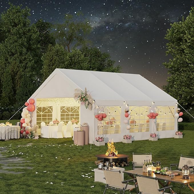 Aoxun 20x20 Party Tent Canopy for Weddings Waterproof Event Tent with Removable Sidewalls &Roll-up Door, Heavy-Duty Steel Frame for Outdoor Weddings, BBQ, Birthday Parties, & Camping,White