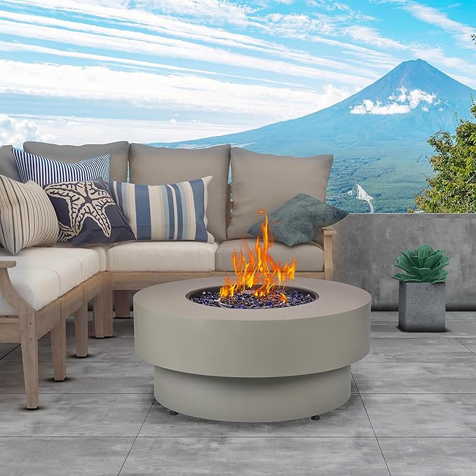 32.5-inch Outdoor Gas Fire Pit Table with Natural Gas Conversion Kit, 50,000BTU Propane Gas Fire Pits for Outside Patio w/Round Burner Lid, Glass Rocks, Cover