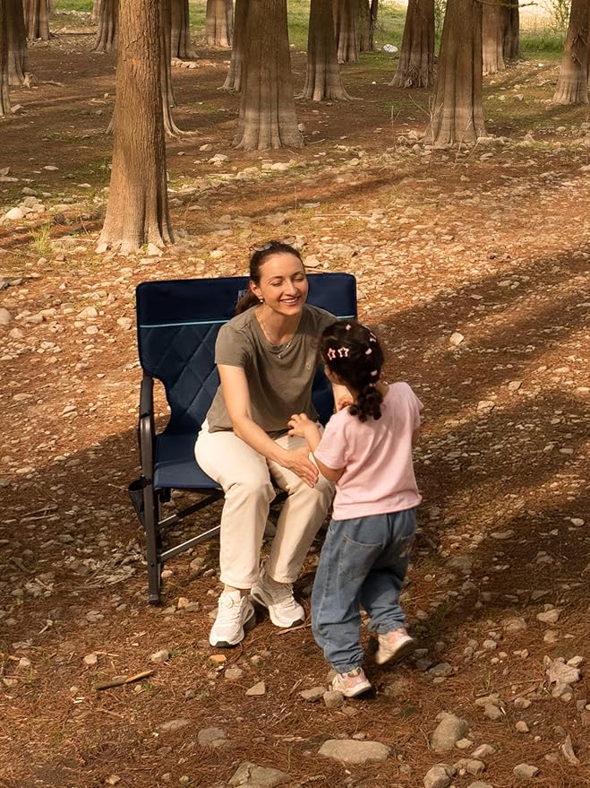 TIMBER RIDGE Folding Rocking Camping Chair, 400lbs Capacity Portable Oversized Outdoor Rocker with Hard Armrests, Cup Holder & Side Pocket, Quick-Fold Design for Outdoor, Patio, Lawn, Blue