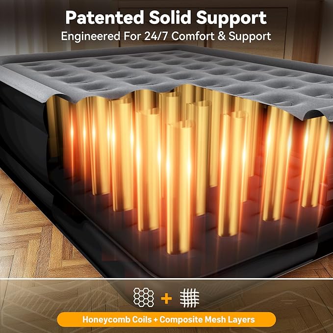 Air Mattress Queen with Built in Pump,Blow Up Mattress in 3 Mins,18'' Raised Self Inflatable Mattress,Portable Airbed for Home,Floor&Camping,Queen Size Air Matress for Adults,660LB Max,Black