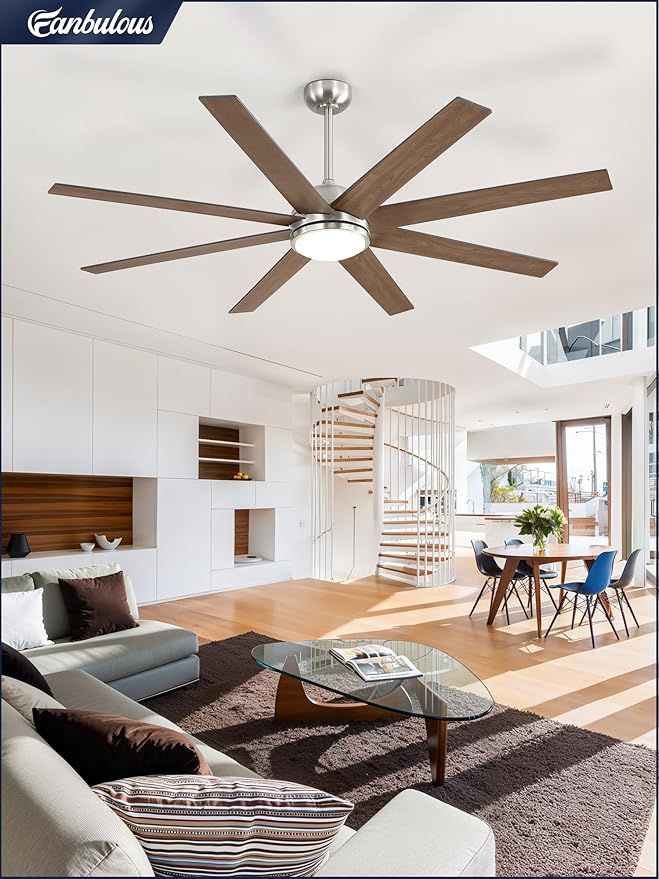 65 Inch Ceiling Fans with Lights and Remote, Brush Nickel Indoor/Outdoor Ceiling Fan with Quiet Reversible DC Motor, 6 Speeds, 3CCT, 8 Blades Large Ceiling Fan for Living Room Bedroom Patio