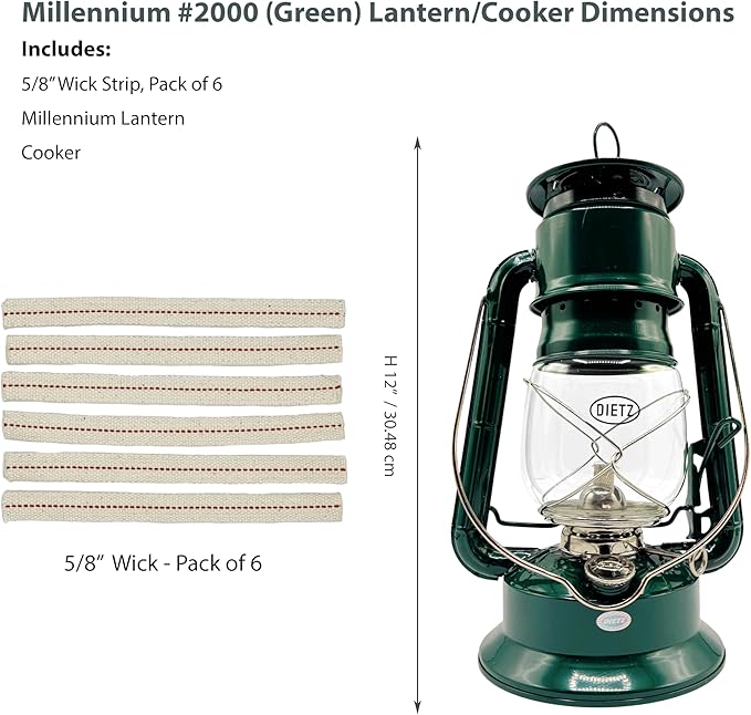Light of Mine - Dietz #2000 Millenium Cooker Green Oil Lantern with 5/8" Replacement Wick Strips (Green)