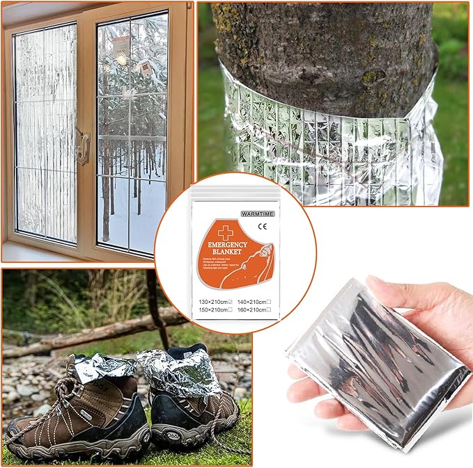 8 Pack Emergency Mylar Blankets, Survival Thermal Blanket for Rescue, First Aid Silver Foil Blanket Bulk, Safety Winter Heat Reflective Aluminum Blankets for Hiking, Camping, Marathons Outdoor