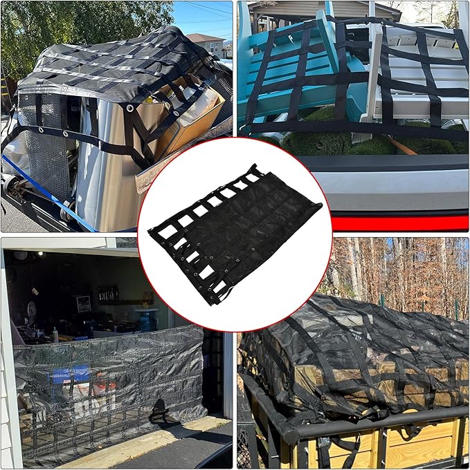 Heavy Duty 120" x 144" Truck Bed Cargo Net with Adjustable Cam Buckles & S-Hooks & Cross Strap,10' x 12' Cargo Net with 1500LBS Capacity for Pickup Truck Bed Trailer SUV Jeeps