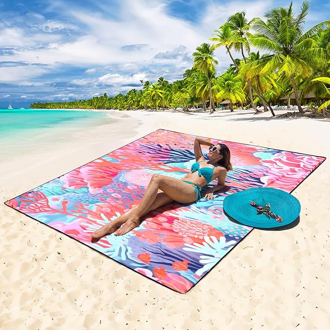 Beach Blanket Waterproof Sandproof Extra Large Beach Mat 79" X 83"/120"x108"for 1-8 Adults Quick Drying Durable Outdoor Picnic Mat for Beach Travel Camping Hiking