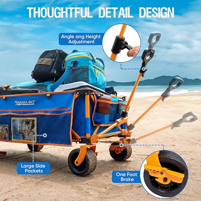 26"W Extra Wide 55"L Extra Long Beach Wagon with Tailgate,Heavy-Duty Utility Cart with 400 lbs Capacity, Compact Fold Design, Ideal for Beach, Camping, Groceries, and Outdoor Adventures